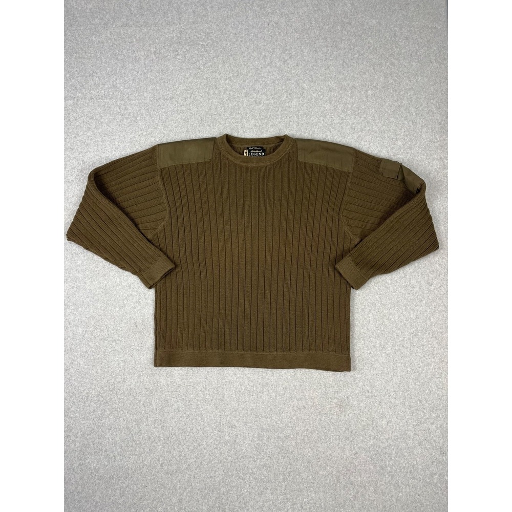 Vintage Eddie Bauer Legend Field Sweater Mens L Miliatry Green Ribbed Crew‎